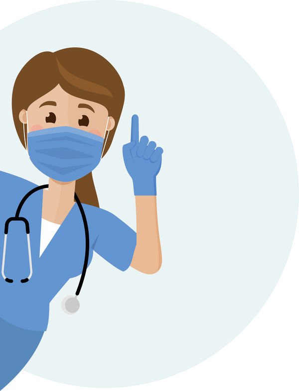 nurse in blue mask is warning